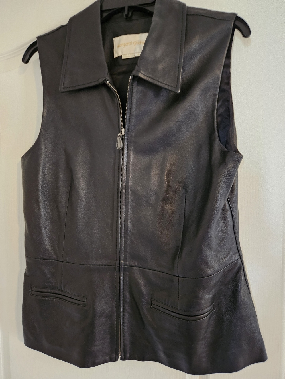 Black Soft Lambskin Leather Sleeveless Zip Vest Sz 14 $25